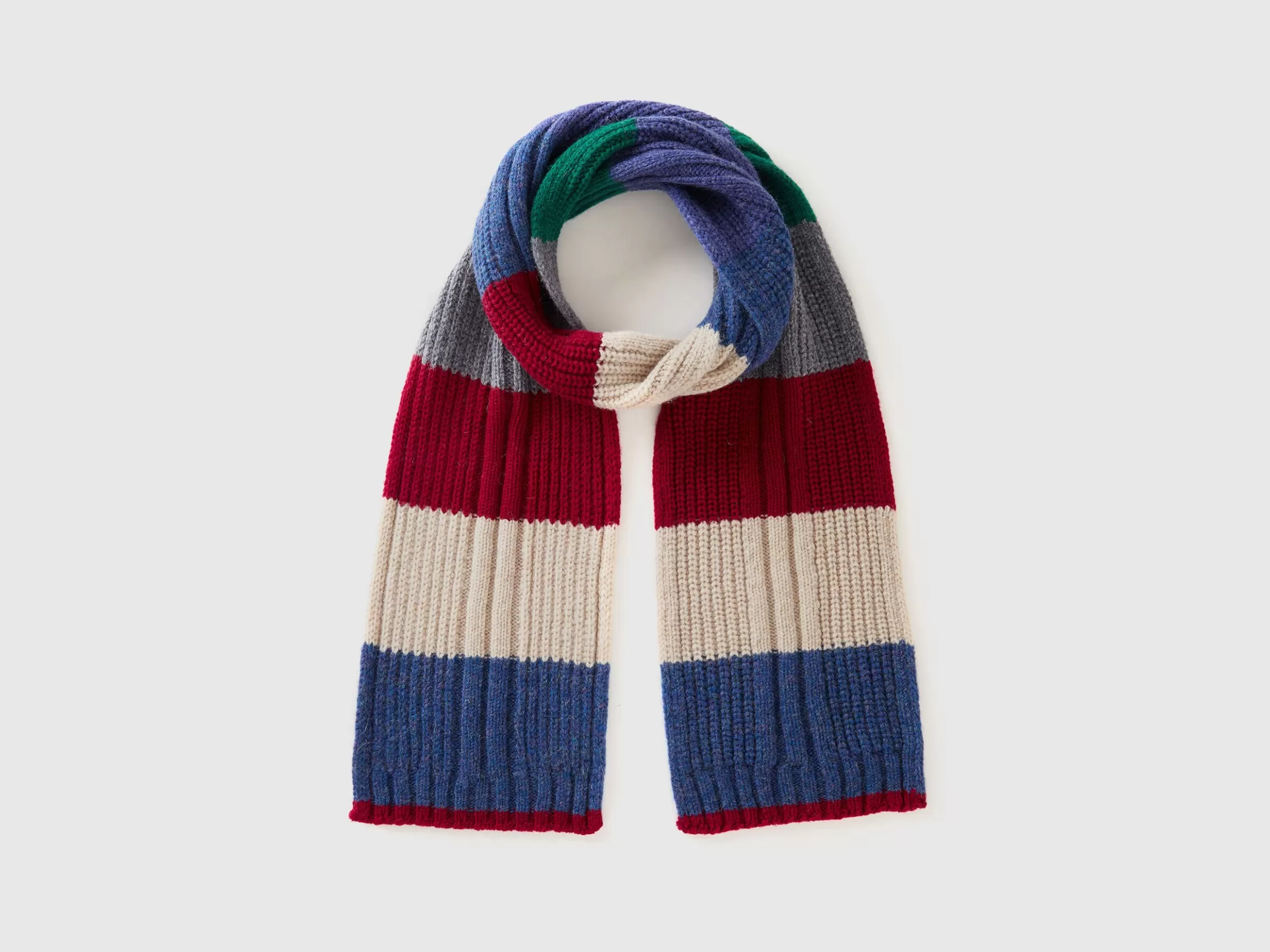 United Colors of Benetton Striped scarf in pure Shetland wool