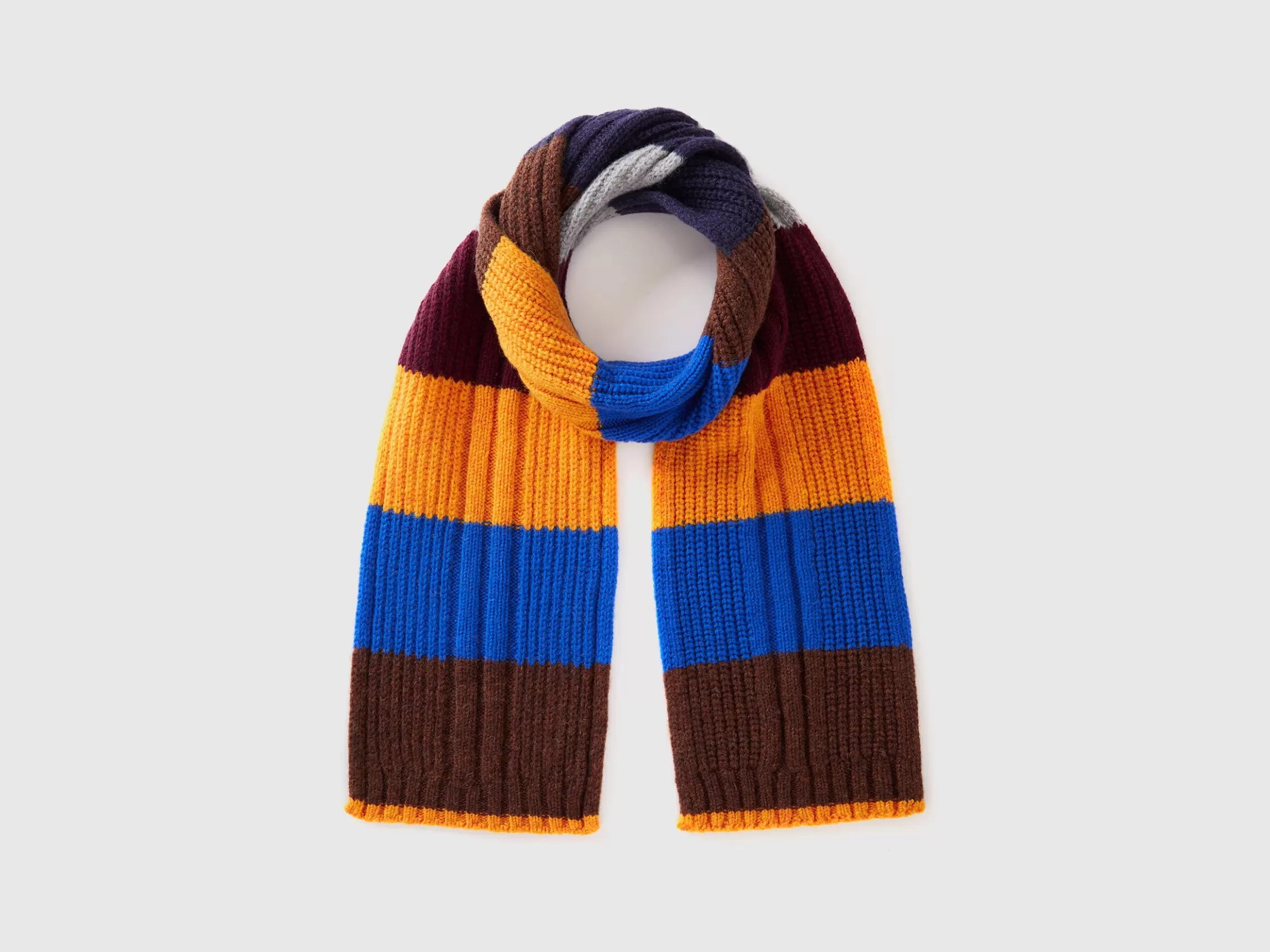 United Colors of Benetton Striped scarf in pure Shetland wool