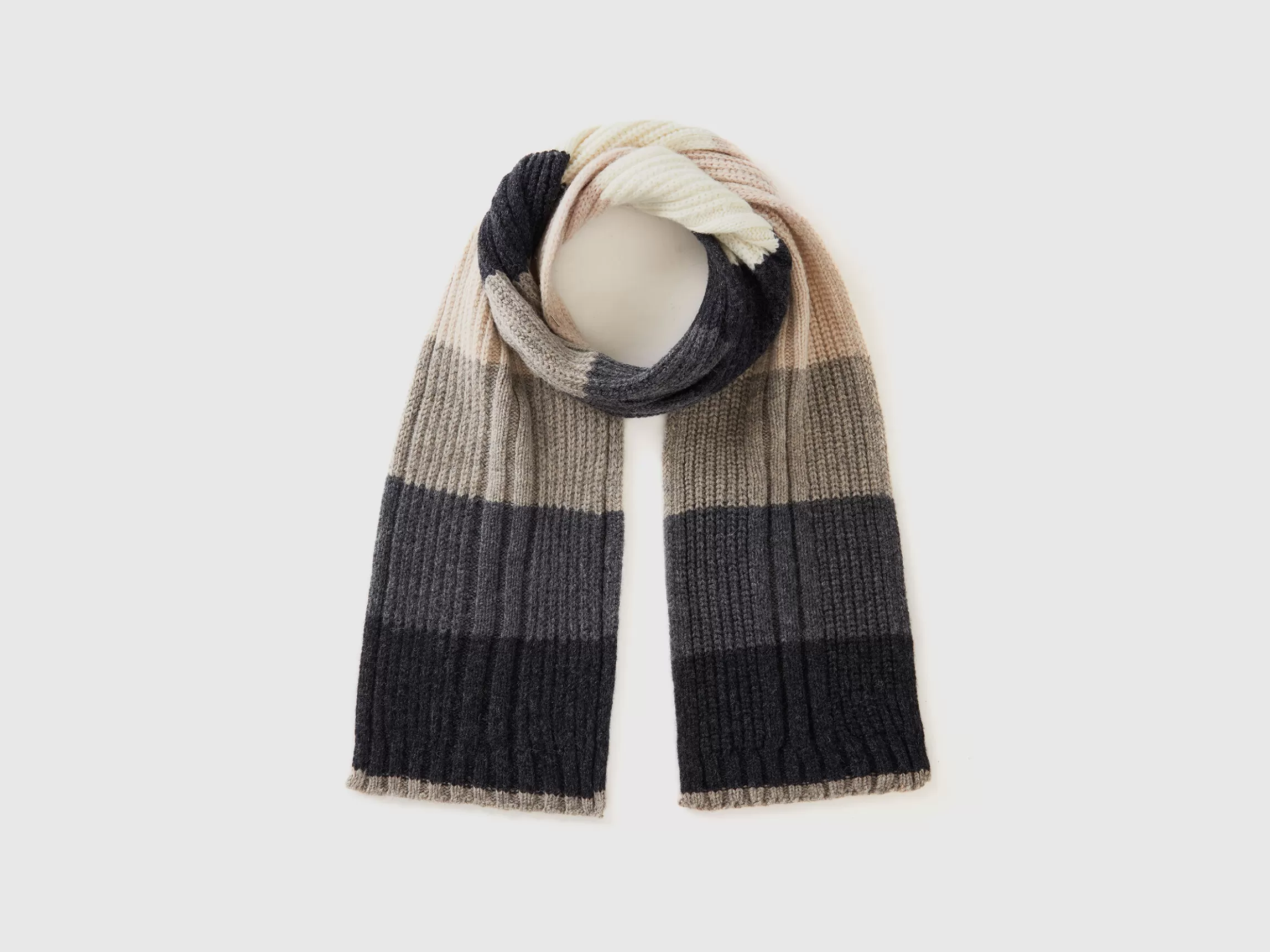 United Colors of Benetton Striped scarf in pure Shetland wool