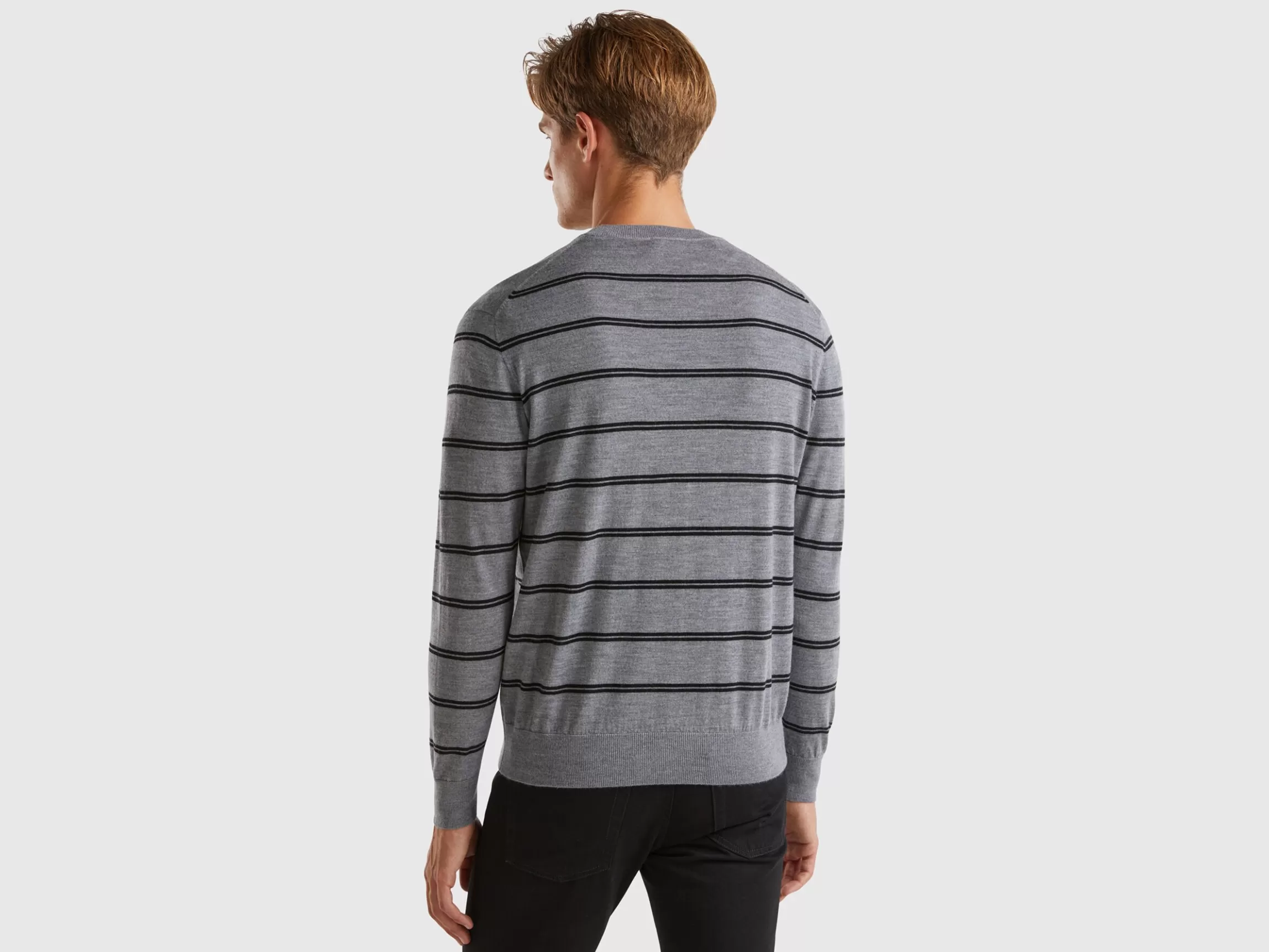 United Colors of Benetton Striped sweater in pure Merino wool