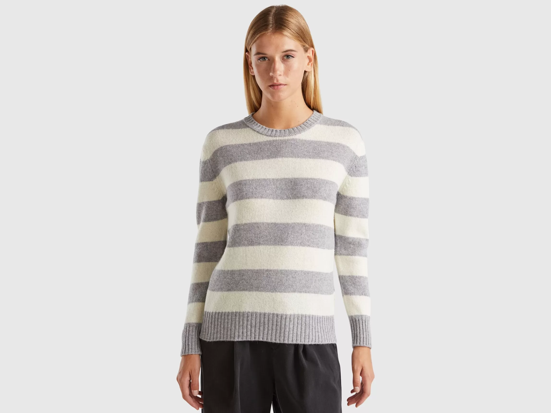 United Colors of Benetton Striped sweater in pure Shetland wool