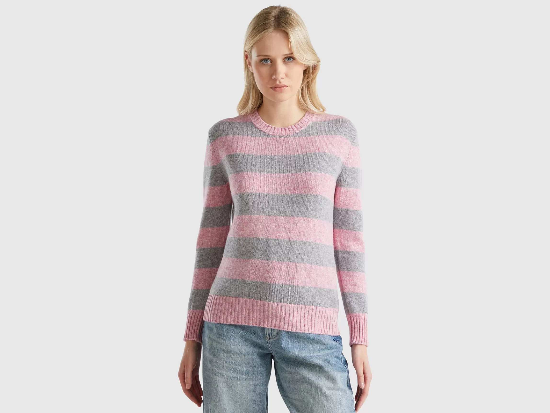 United Colors of Benetton Striped sweater in pure Shetland wool