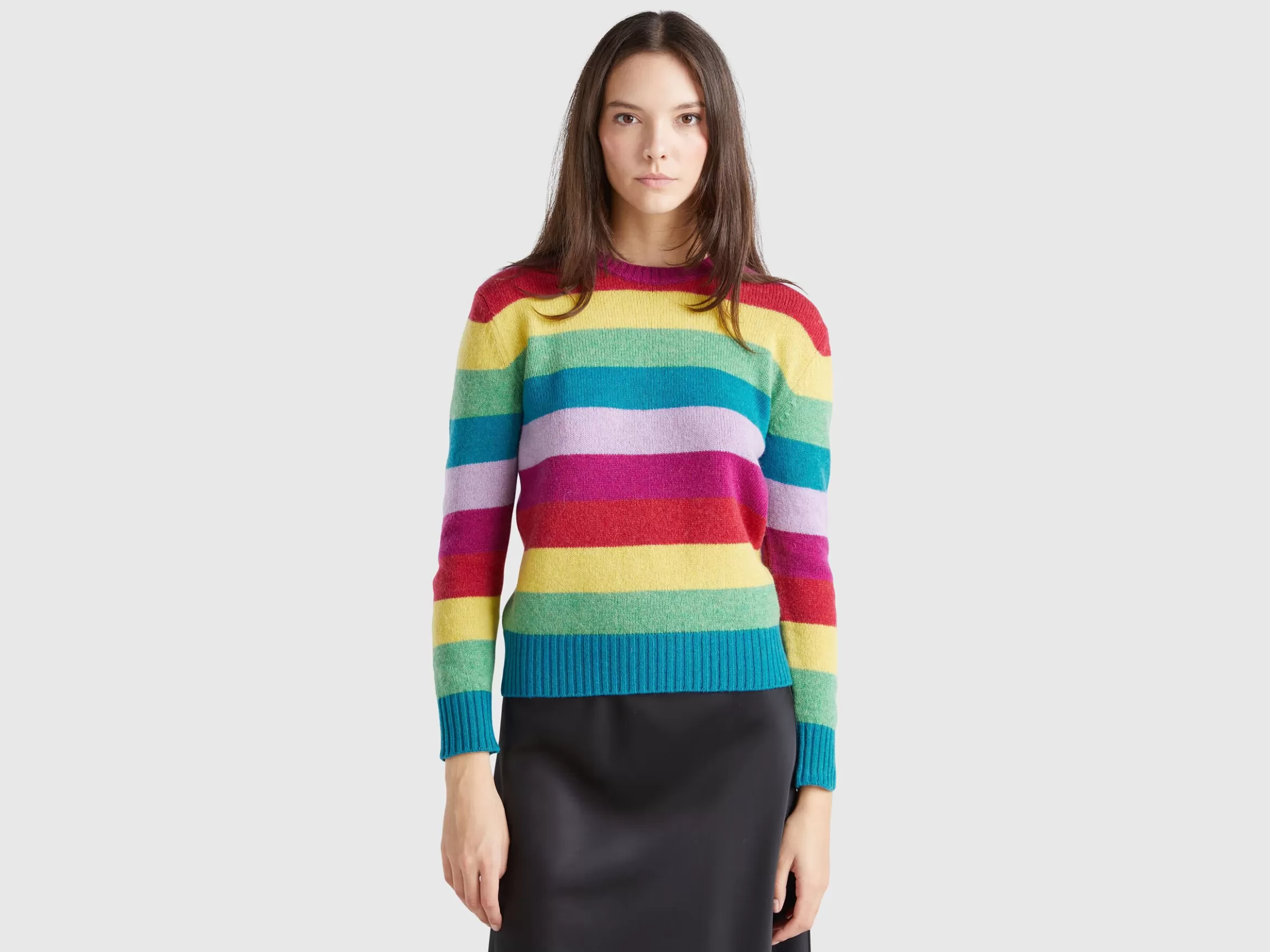 United Colors of Benetton Striped sweater in pure Shetland wool