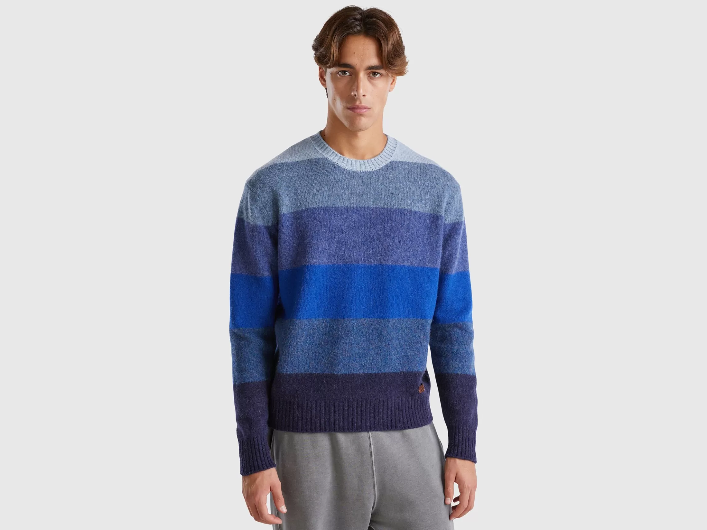 United Colors of Benetton Striped sweater in pure Shetland wool