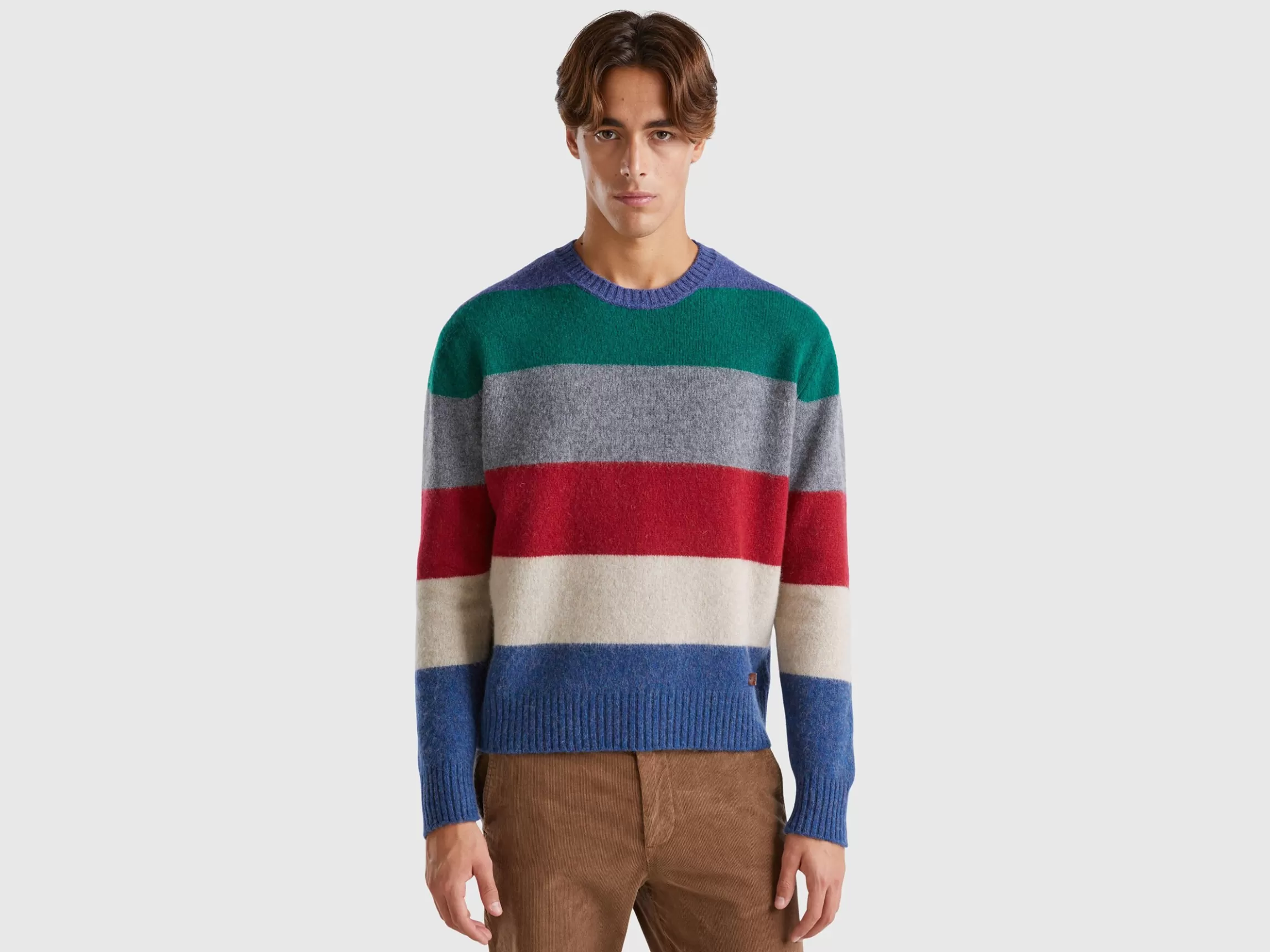 United Colors of Benetton Striped sweater in pure Shetland wool