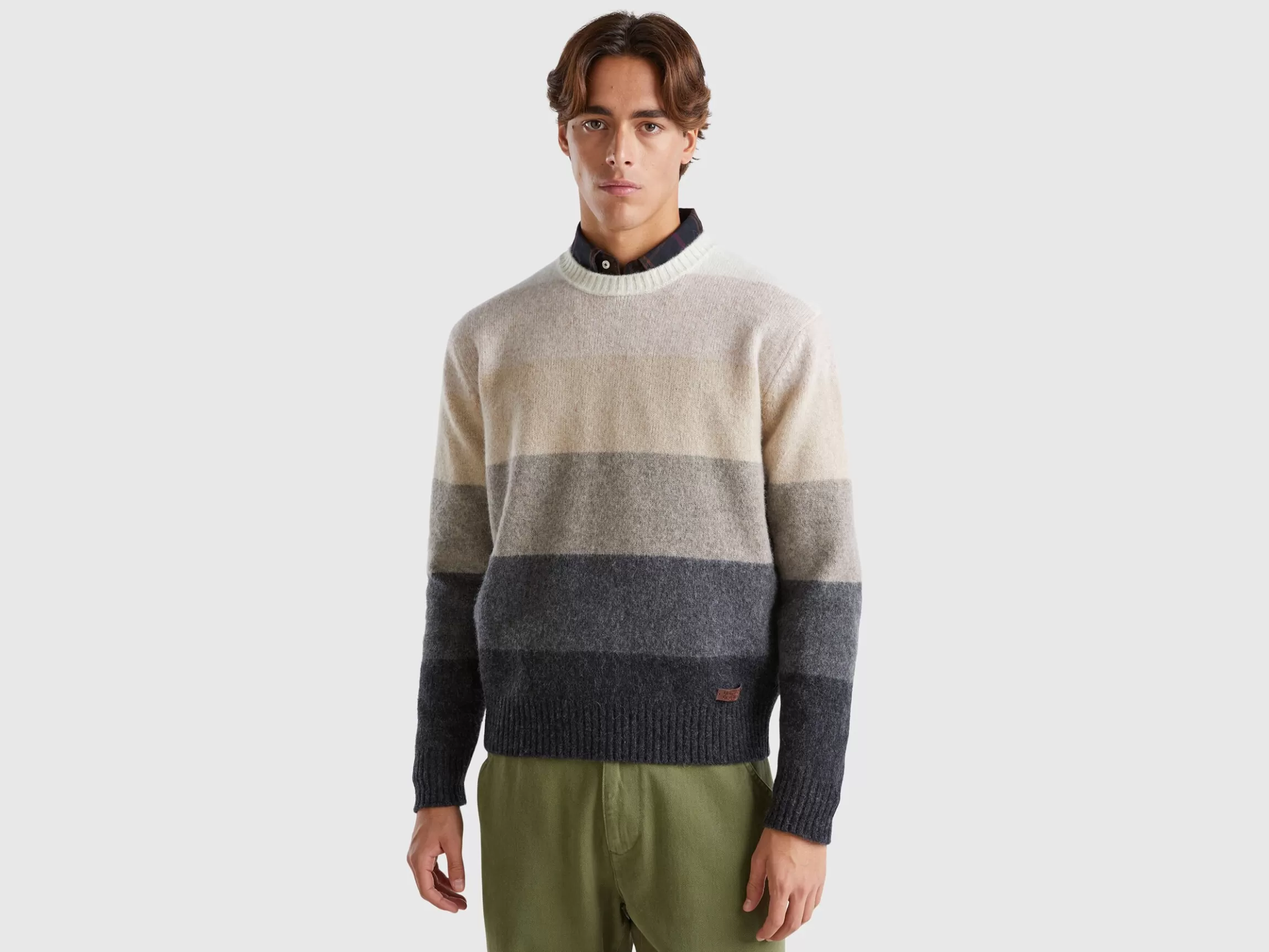 United Colors of Benetton Striped sweater in pure Shetland wool