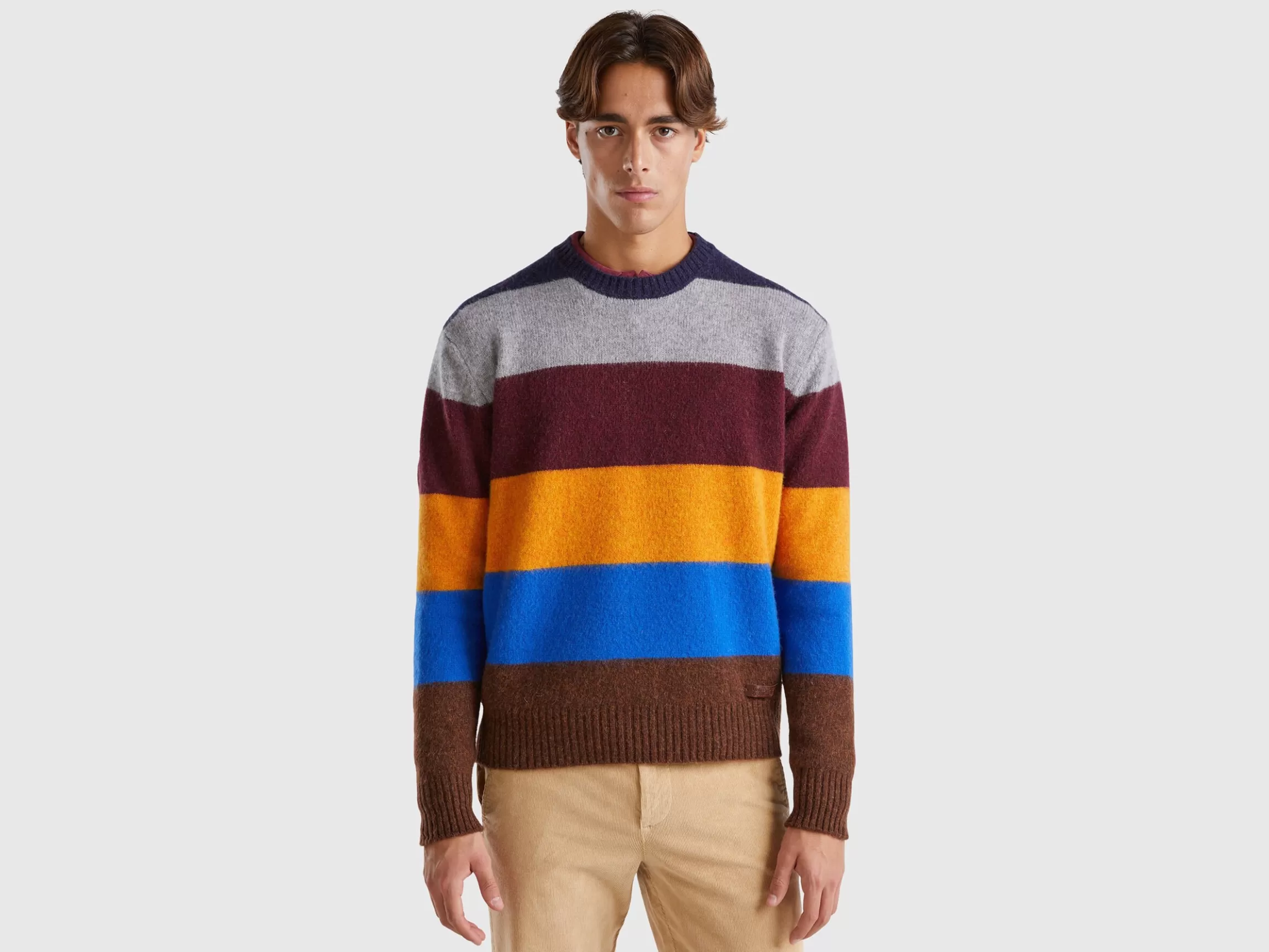 United Colors of Benetton Striped sweater in pure Shetland wool