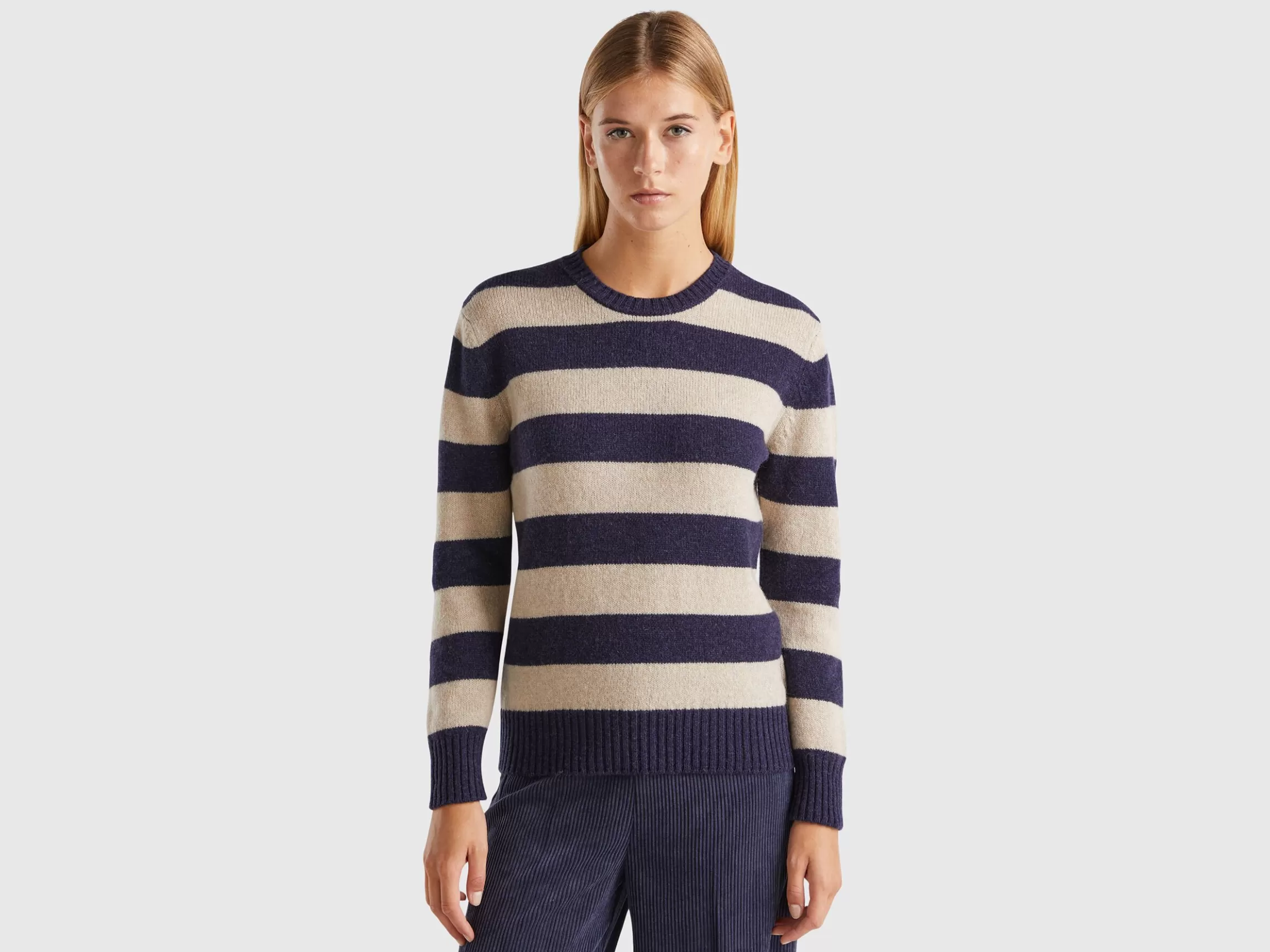 United Colors of Benetton Striped sweater in pure Shetland wool