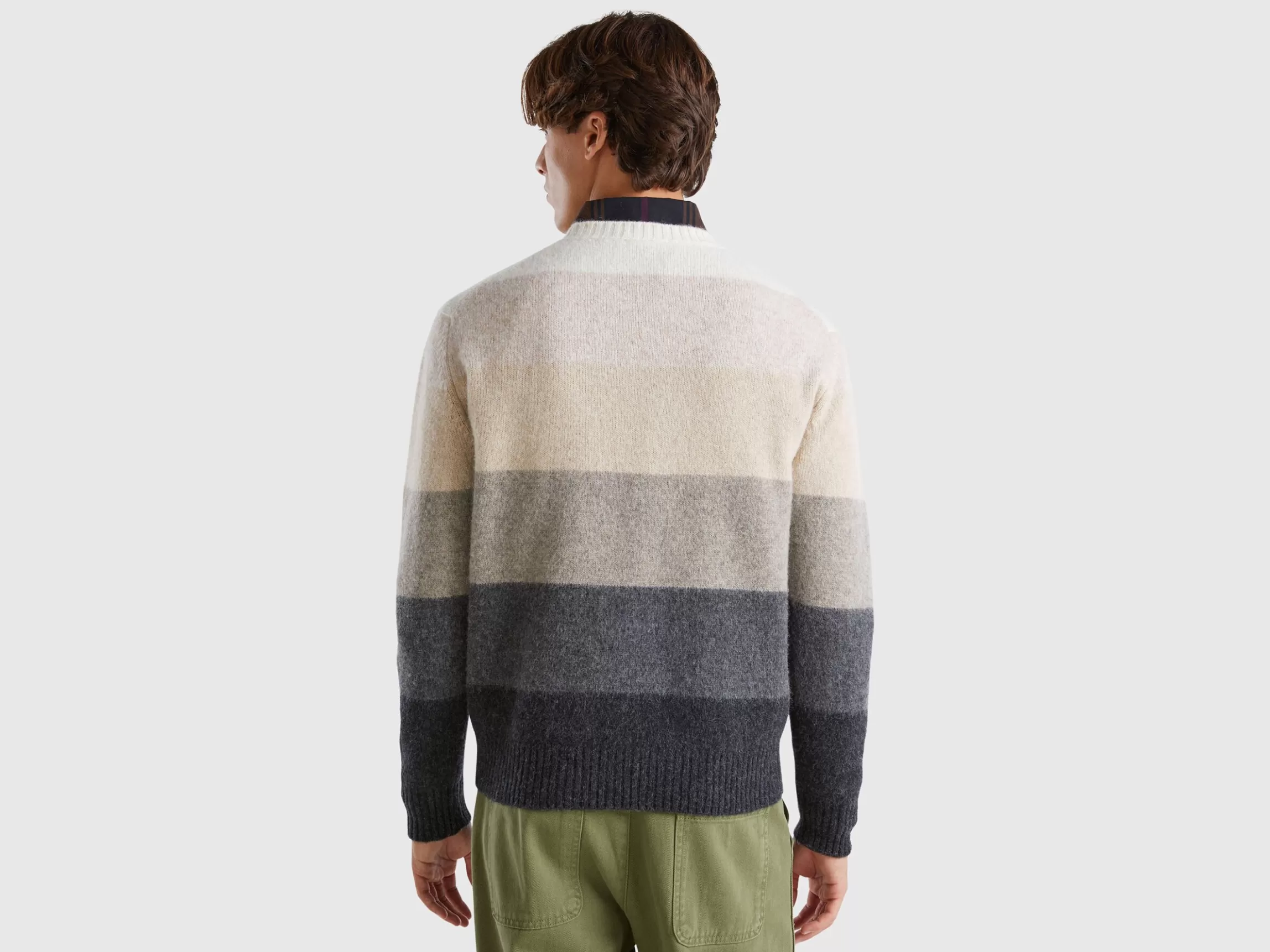 United Colors of Benetton Striped sweater in pure Shetland wool