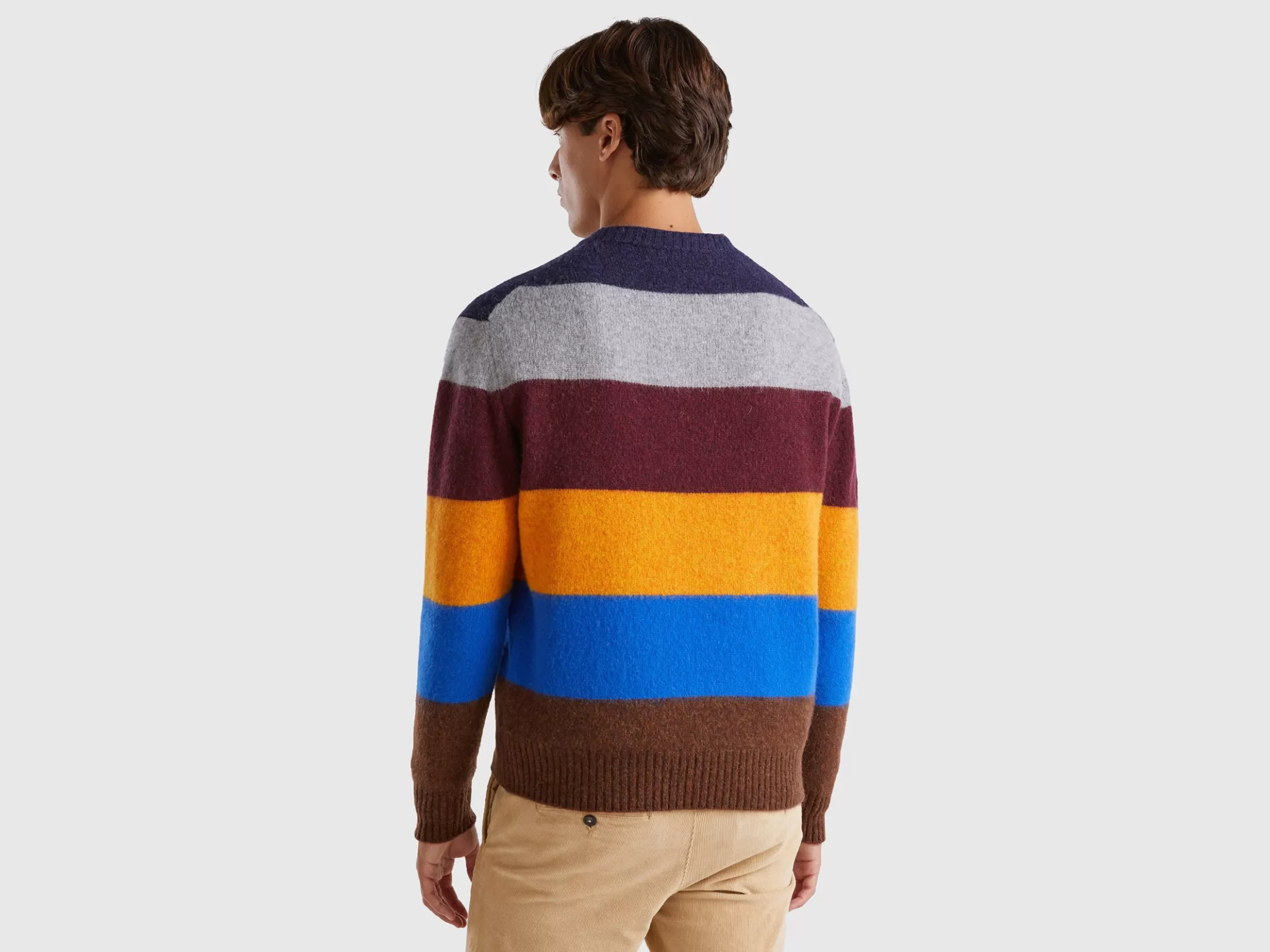 United Colors of Benetton Striped sweater in pure Shetland wool