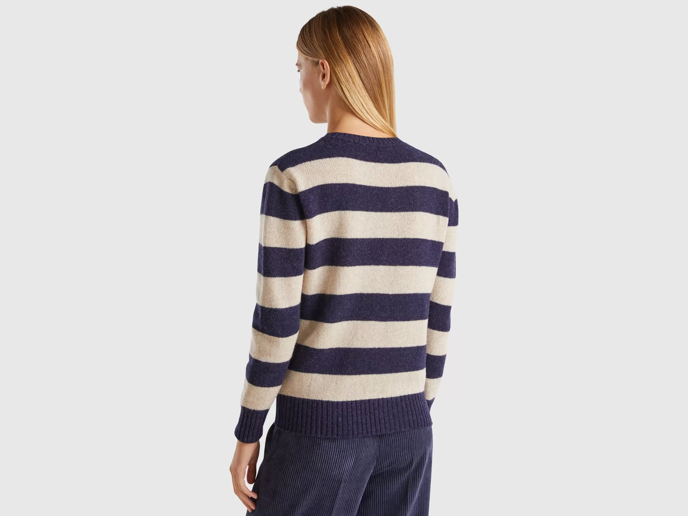 United Colors of Benetton Striped sweater in pure Shetland wool