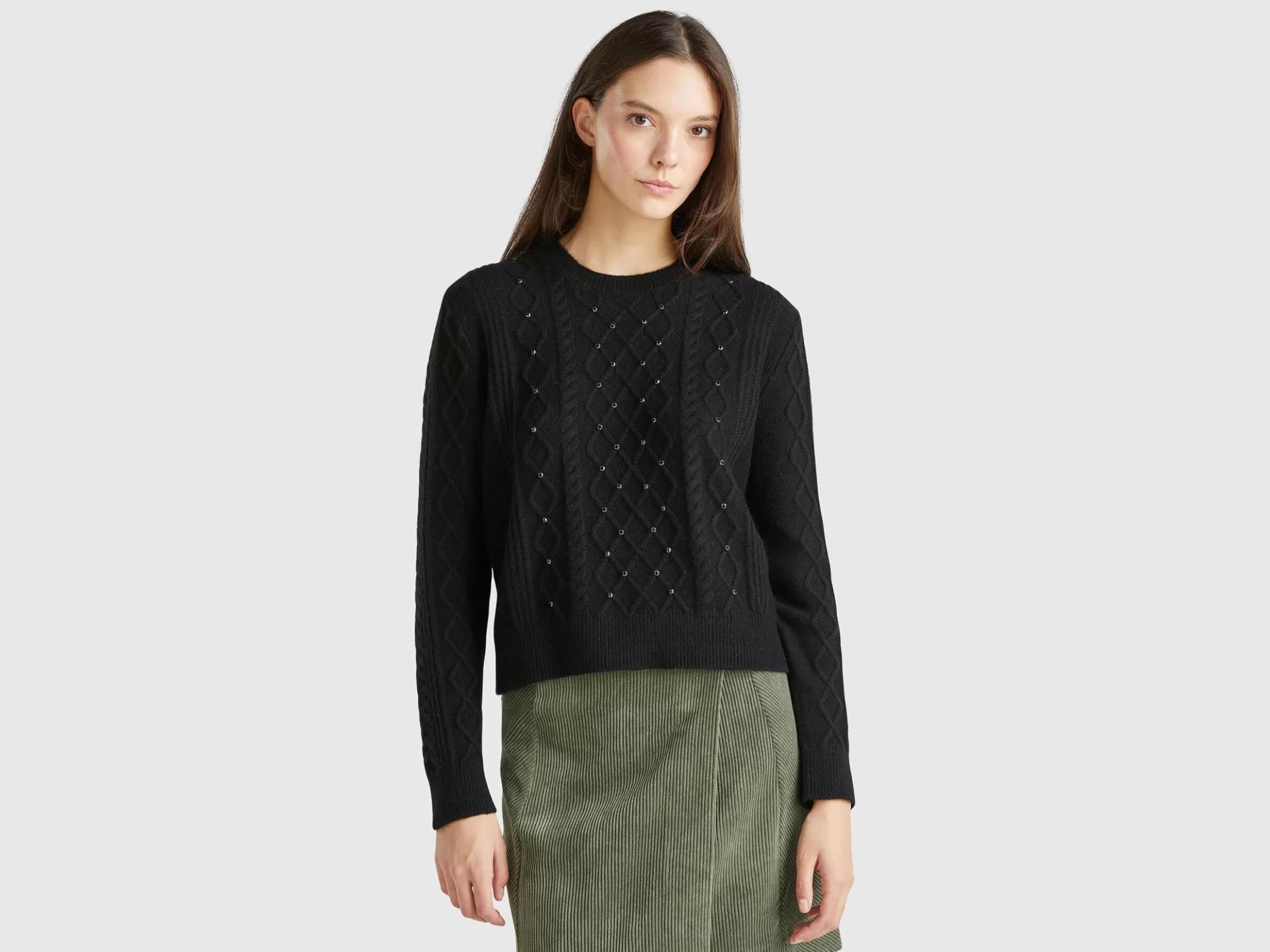 United Colors of Benetton Sweater with cable knit and rhinestones