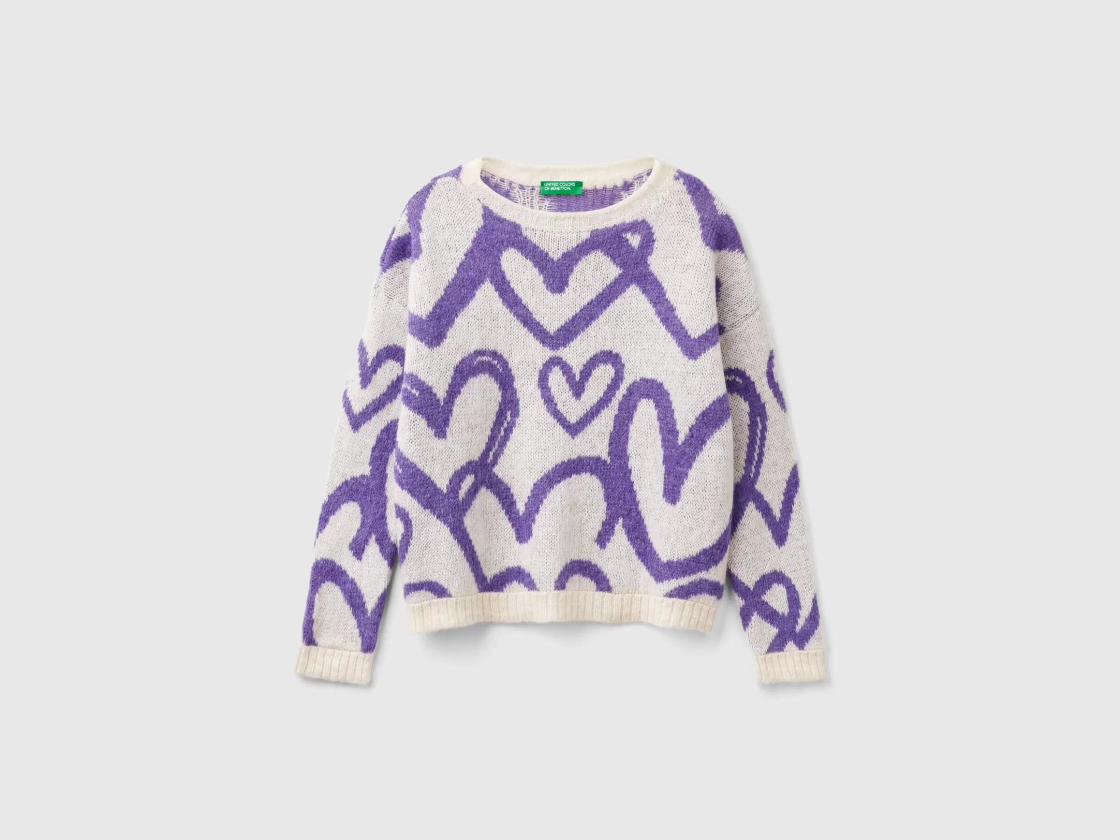 United Colors of Benetton Sweater with jacquard heart motif