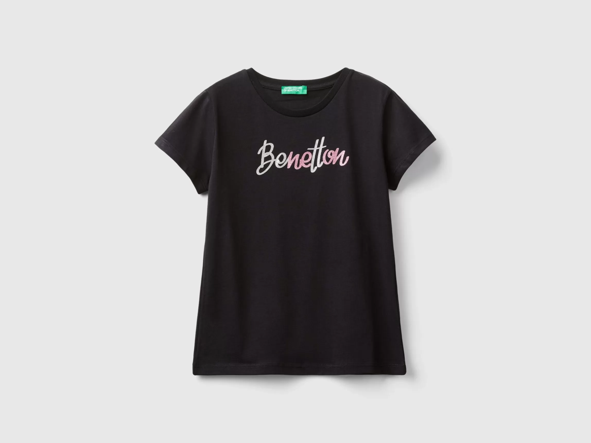 United Colors of Benetton T-shirt with glittery logo in organic cotton