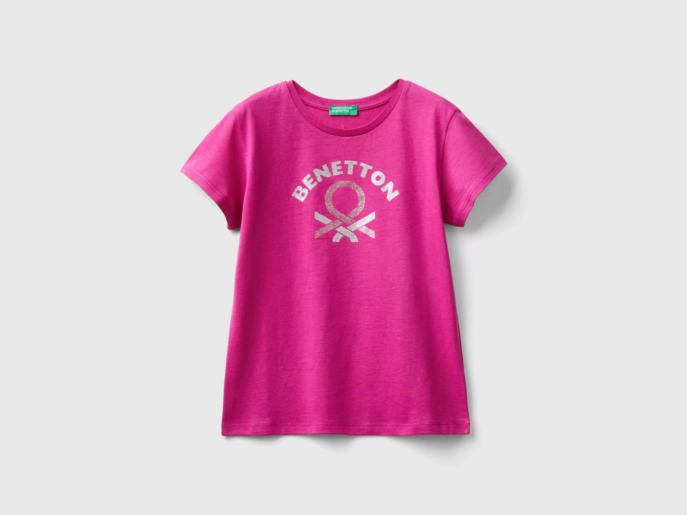 United Colors of Benetton T-shirt with glittery logo in organic cotton