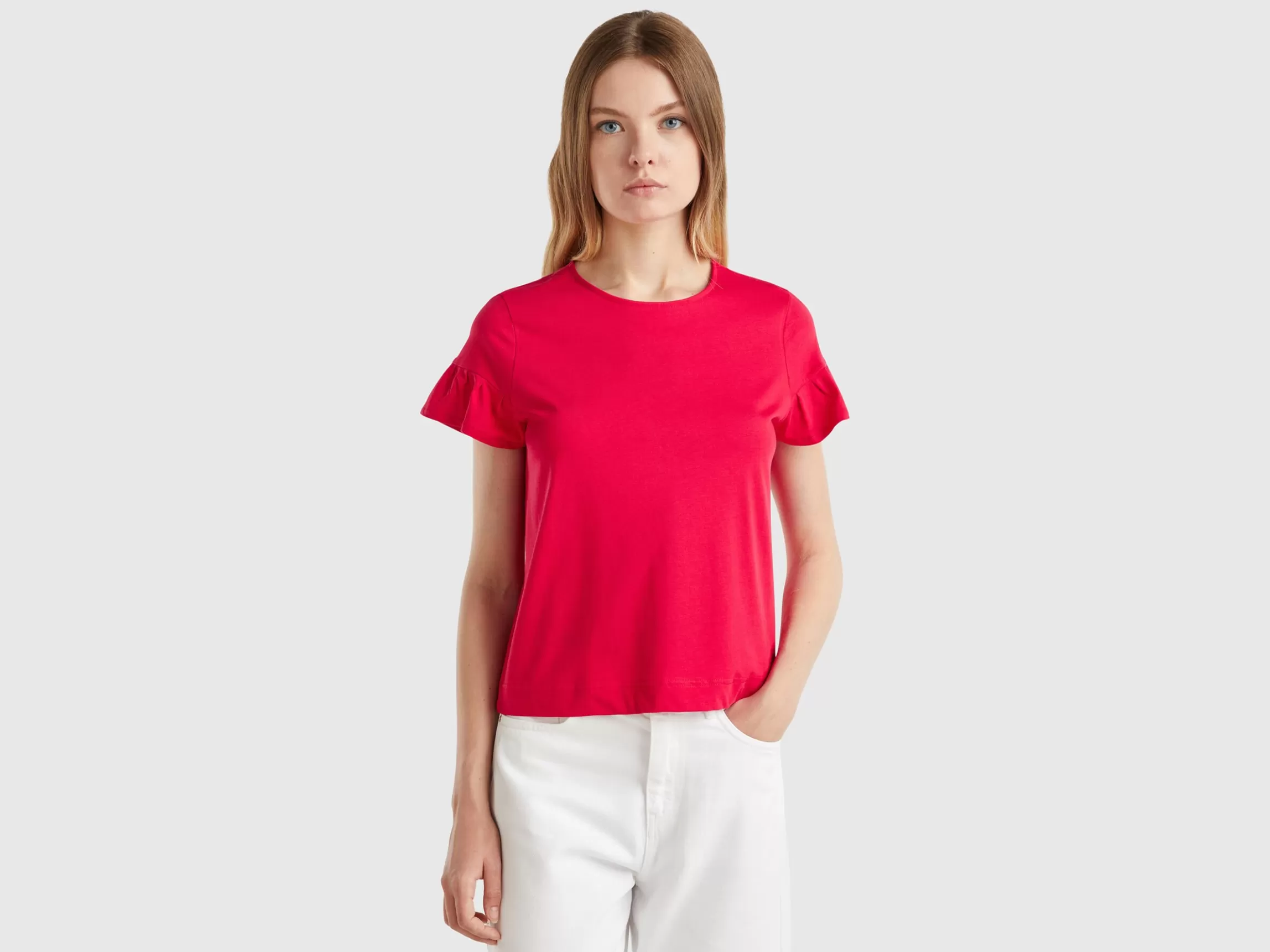 United Colors of Benetton T-shirt with ruffled sleeves