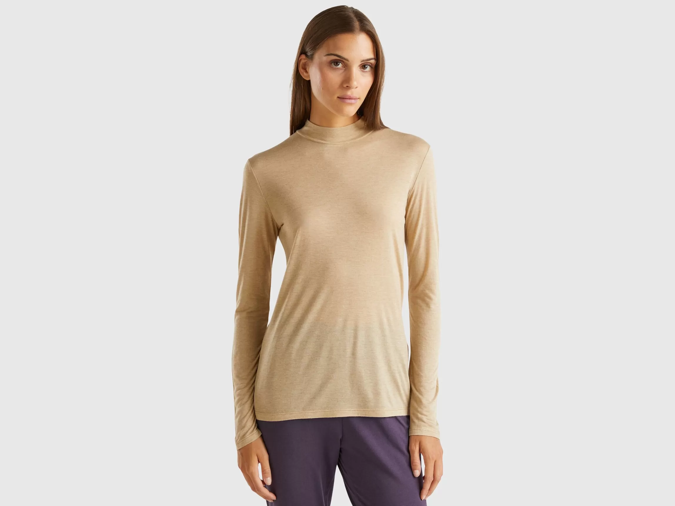 United Colors of Benetton Turtleneck t-shirt in viscose and wool blend