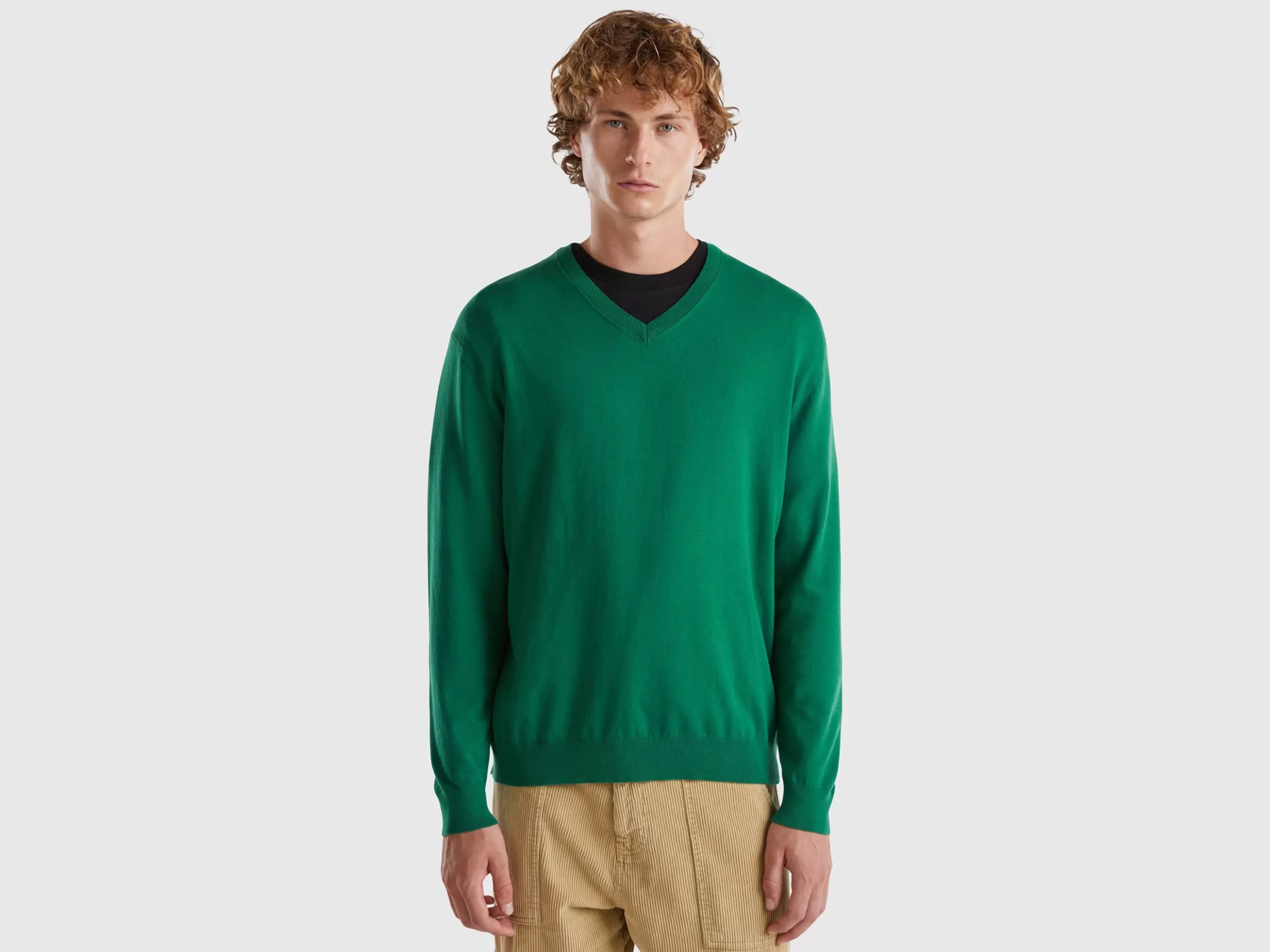 United Colors of Benetton V-neck sweater in lightweight cotton blend