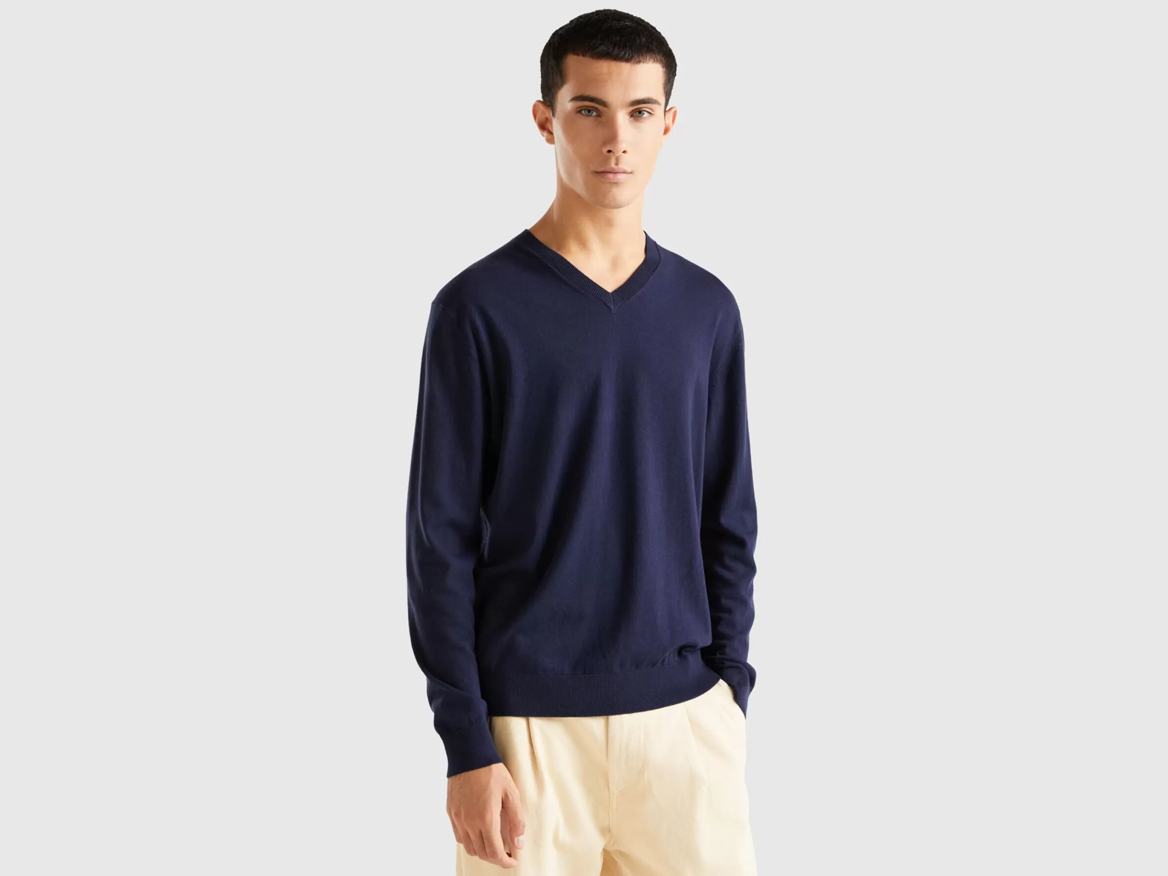 United Colors of Benetton V-neck sweater in lightweight cotton blend